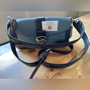 Coach Blue and Black Leather Shoulder Bag